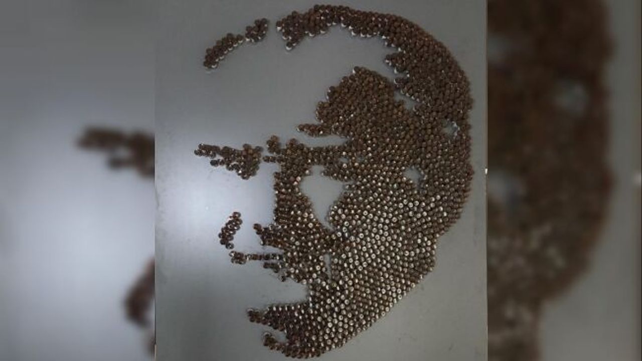 İlaç şişelerinden Atatürk portresi yaptı