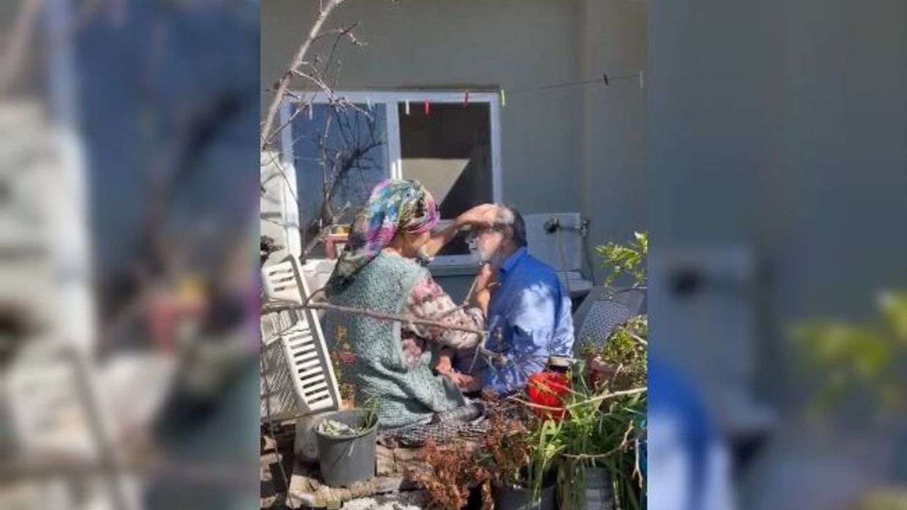Dünya Kadınlar Günü'nde bir kadının, felçli eşini sakal tıraşı yaparken görüntüsü içleri ısıttı