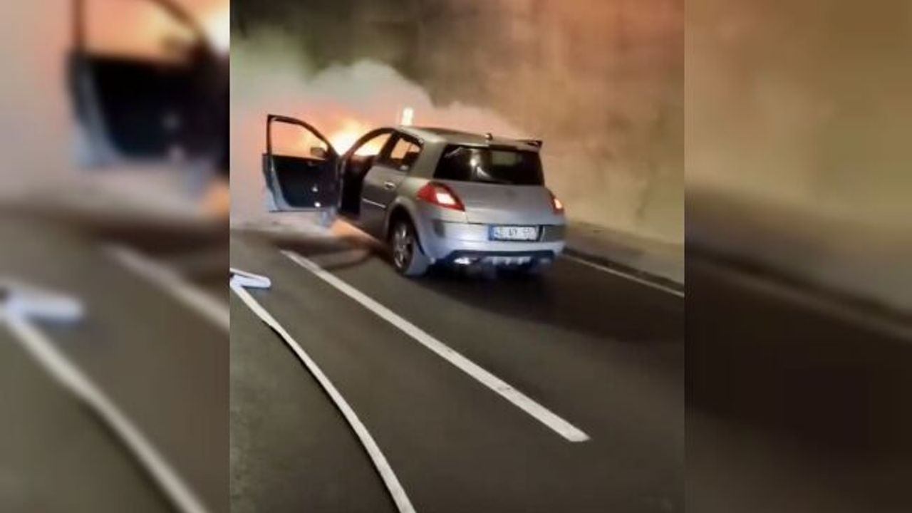 Demirkapı Tüneli'nde alev alan otomobil kullanılamaz hale geldi!