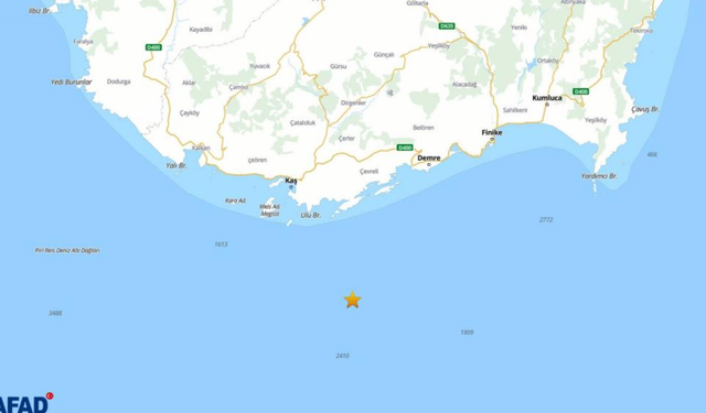 Kaş açıklarında 3.8 büyüklüğünde deprem!