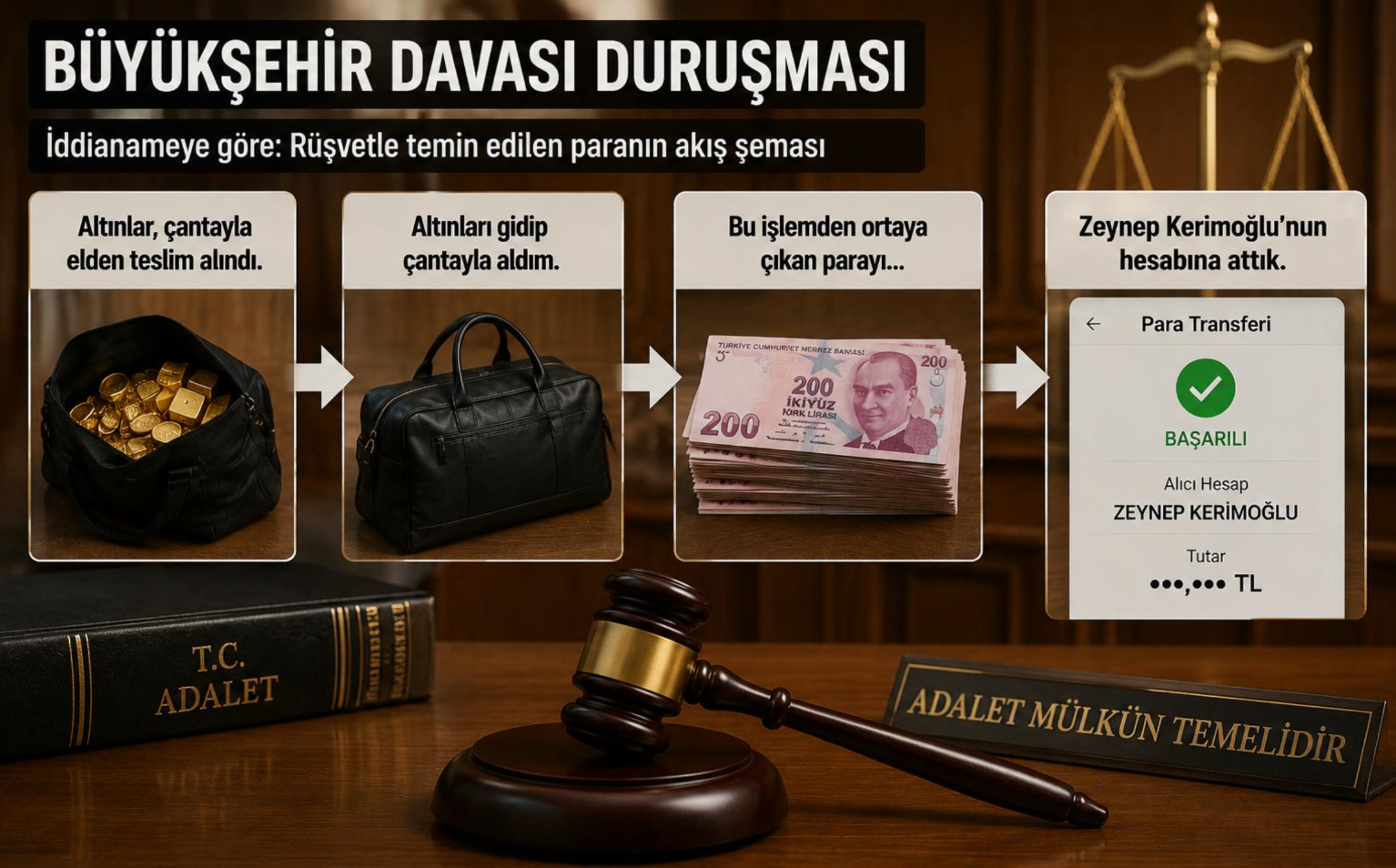 "Altınları gidip çantayla aldım, bu işlemden ortaya çıkan parayı Zeynep Kerimoğlu'nun hesabına attık"